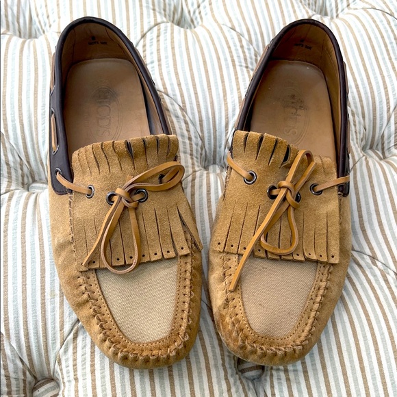 Tod\'s Brown and Tan Fringe Loafers